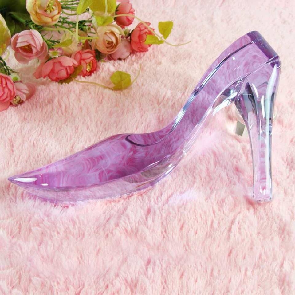 Lilac 13cm Crystal High Heel Shoes Novel Crystal Pumps Crafts for Souvenir with Box for Wedding Birthday Party Decor