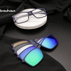 Bauhaus Polarized Sunglasses Men  5 In 1 Magnetic Clip On Glasses ULTEM Optical Prescription Eyewear Frames Eyeglass