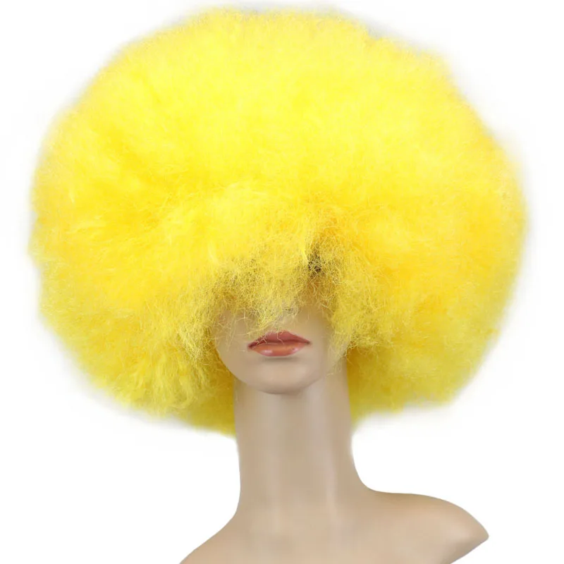 QQXCAIW Short Culry Cosplay Party Wig Red Green Puprle Pink Black Blue White Brown Yellow Blonde Dance Afro Wigs Synthetic