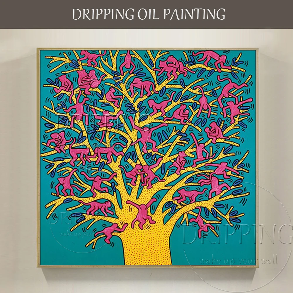 Skilled Painter Hand-painted High Quality Funny Men Oil Painting on Canvas Small Men and Tree Oil Painting for Living Room