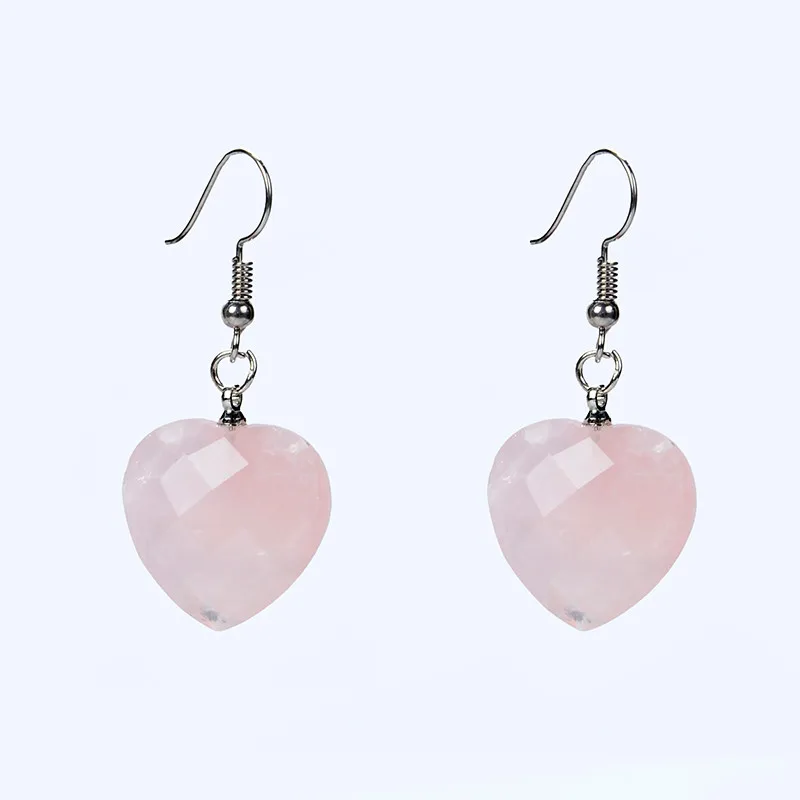 New Natural Rose Pink Quartz Opal Green Aventurine Faceted Heart Dangle Earrings For Women Valentine\'s Day Gift Fashion Jewelry