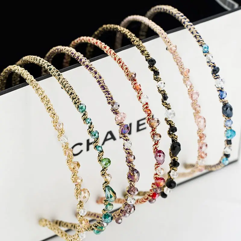 Korean Style Luxury Glitter Rhinestone Headband Contrast Colored Irregular Faux Crystal Jewel Hair Hoop Metallic Hair Ornaments