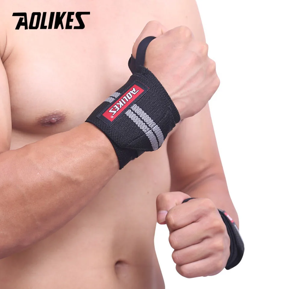 AOLIKES 2PCS/Lot Weightlifting Wristband Sport Professional Training Hand Bands Powerlifting Bodybuilding Wrist Support