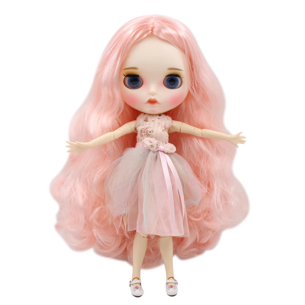 

ICY DBS Blyth doll white skin joint body pink hair Carved lips Mate face with eyebrows BL136/1010