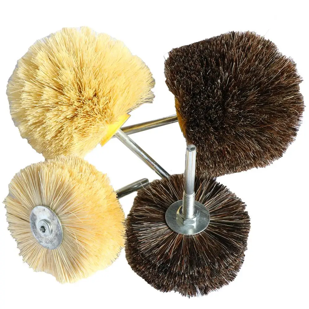 2PCS Abrasive Sisal Filament & Horse Hair Brush Polishing Grinding Head Woodworking Furniture For Drill Rotary Tools shank 6mm