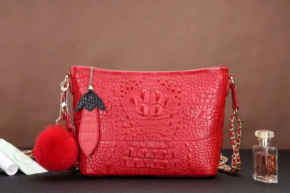 Latest Design production 100% crocodile skin lady shoulder cross body small size bag in color of red black and pink free ship