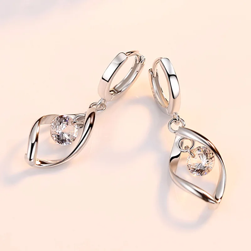 925 Silver Needle New Arrivals Fashion Shiny Crystal Ladies Stud Earrings Jewelry Women Female Anti Allergy Cheap