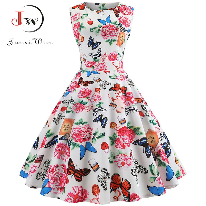New Autumn Vintage Dresses Women Slim Sleeveless A Line Office Work  Laides Elegant Party  Casual Floral Print Tunic