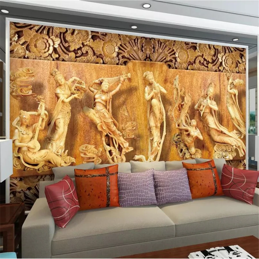 wellyu Custom wallpaper papel de pared 3d photo murals обои stereo wood carving seven fairy living room TV background wall paper