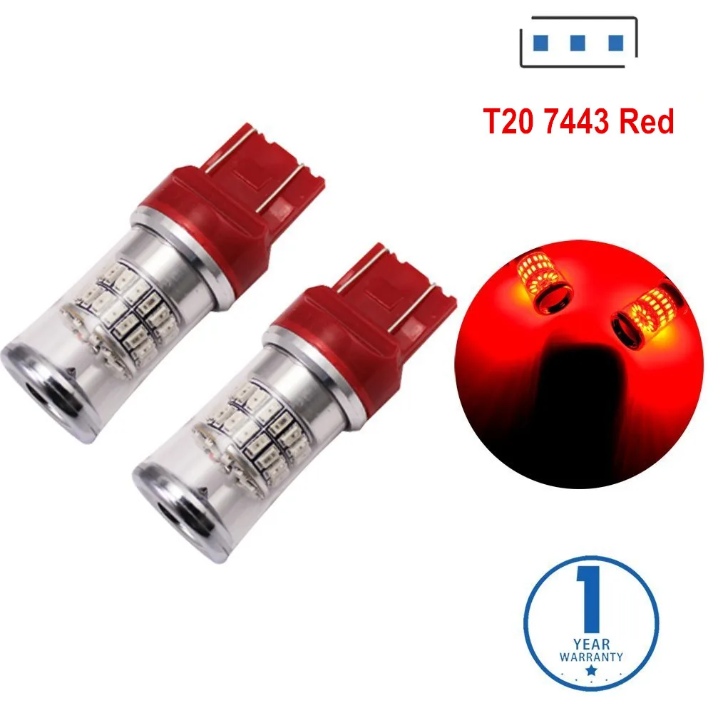 

Super Bright 3014 Chip 48 SMD Dual Beam LED Bulbs Car Turn Signals Reverse Backup Brake Tail Lights 7443 W3x16q W21/5W T20 Red