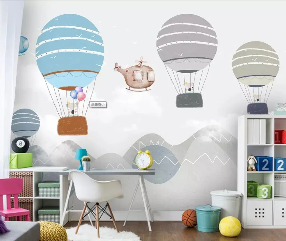 

Modern Nordic geometric mountain balloon wallpaper children's room background wall