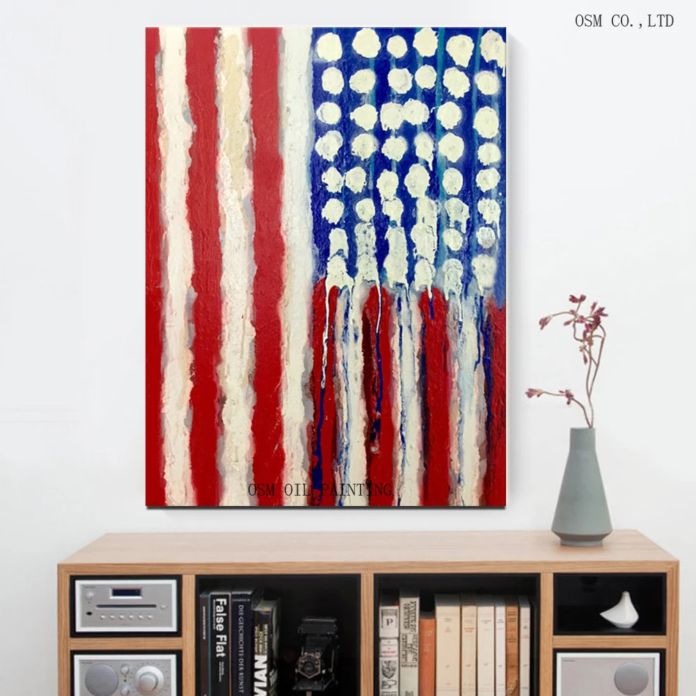 Free Shipping Good Quality USA FLAG Oil Painting for Wall Decoration Abstract America Flag Oil Painting for Home Decor Painting