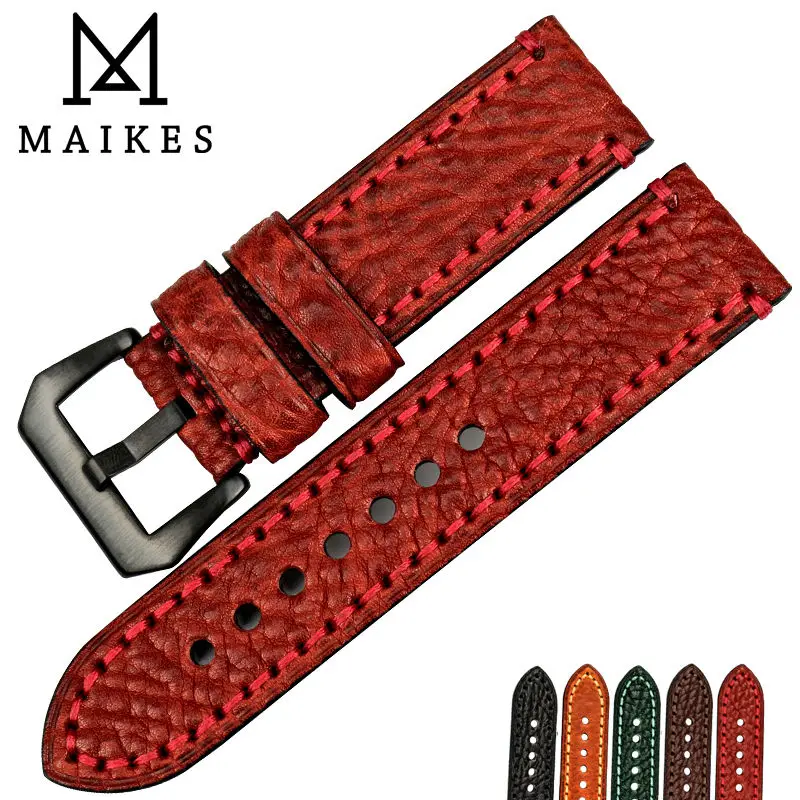 MAIKES Watch accessories Italian cow leather watch band 20mm 22mm 24mm 26mm watchbands men watch strap for Panerai