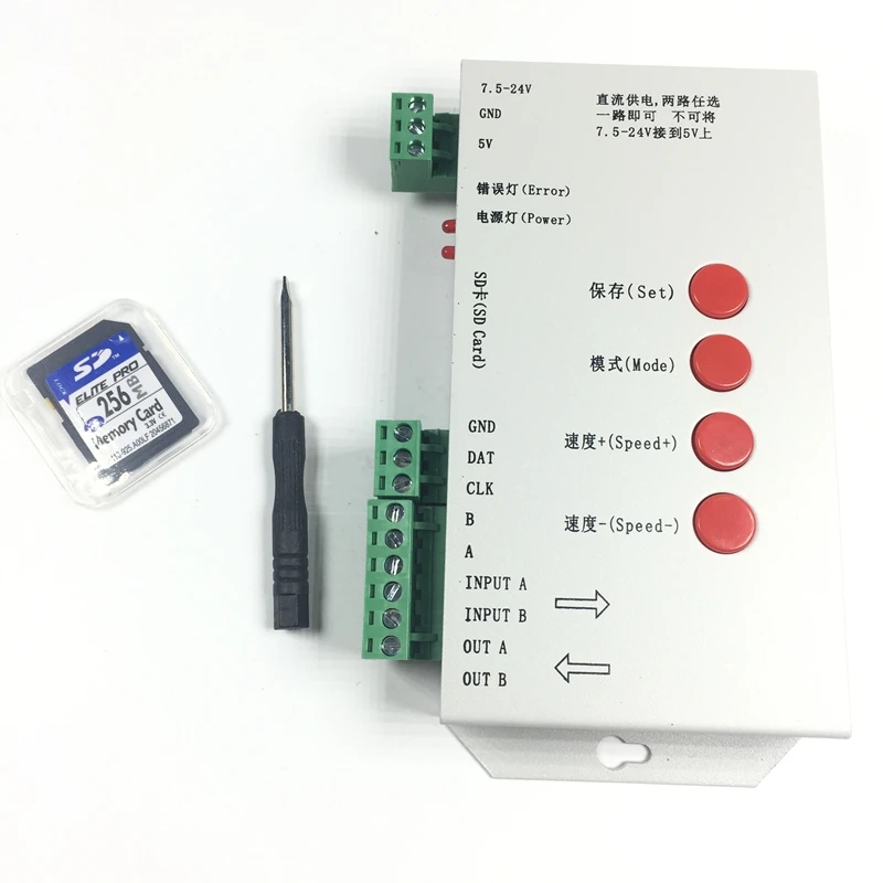 T1000S SD Card WS2801 WS2811 WS2812B LPD6803 LED 2048 Pixel Controller DC5 ~ 24 V T-1000S Regolatore di RGB