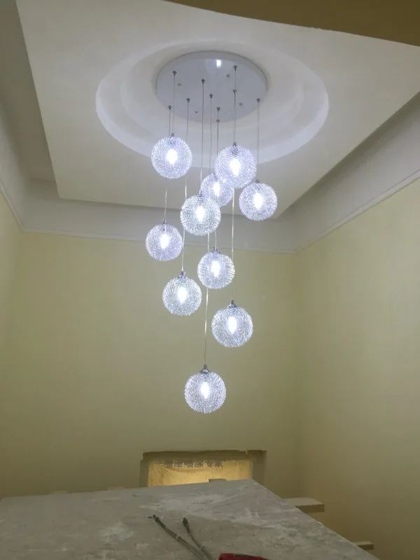 Stairs lights LED lights pendant light new steps lights rotating creative restaurant glass spherical double-sided villa stairs