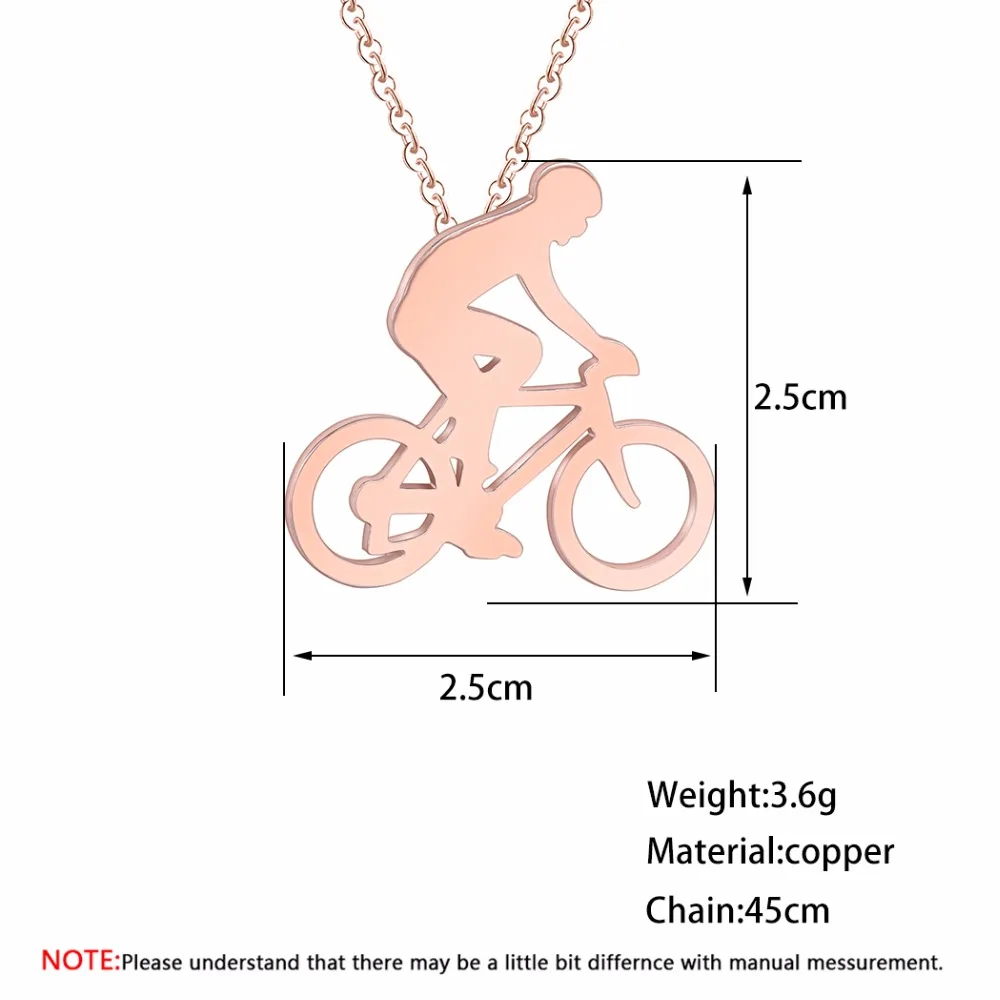 QIMING 2019 Handmade Sports Jewelry Women Men Necklace Golden Running Bike Rider Bicycle Pendant Unique Stainless Steel Necklace