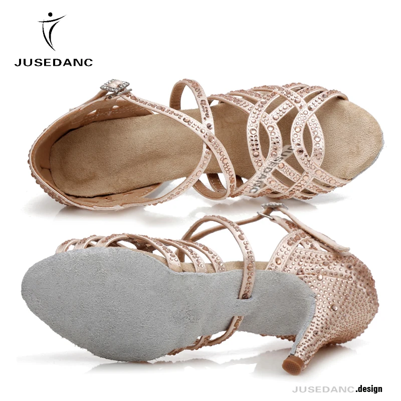 JuseDanc-zapatos de baile latino para niña, calzado de baile de salón cuadrado para mujer, zapatos de Salsa de tacón alto, suaves y cómodos