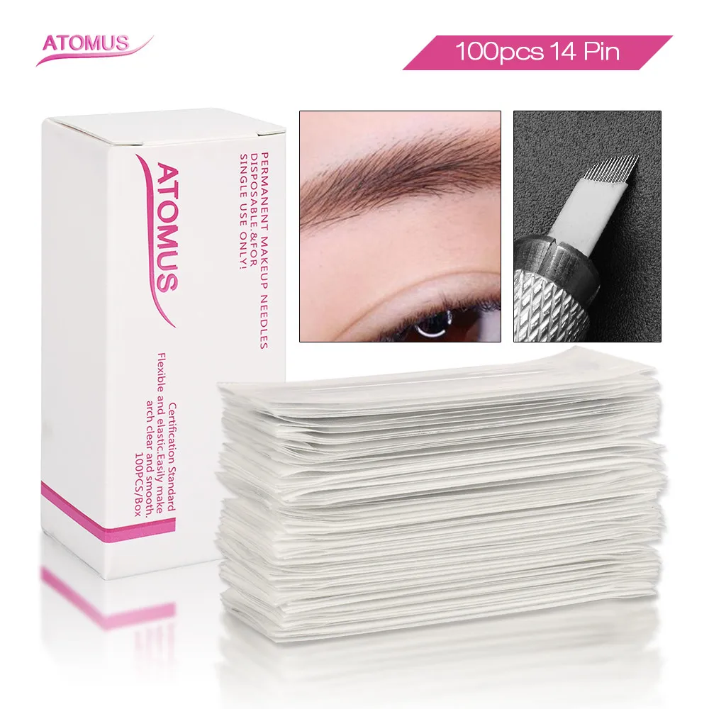 50/100pcs 14pin Microblading Needles Micro Blading Pernement Makeup Eyebrow Tattoo Pen Machine Tebore Agujas Para Microblading