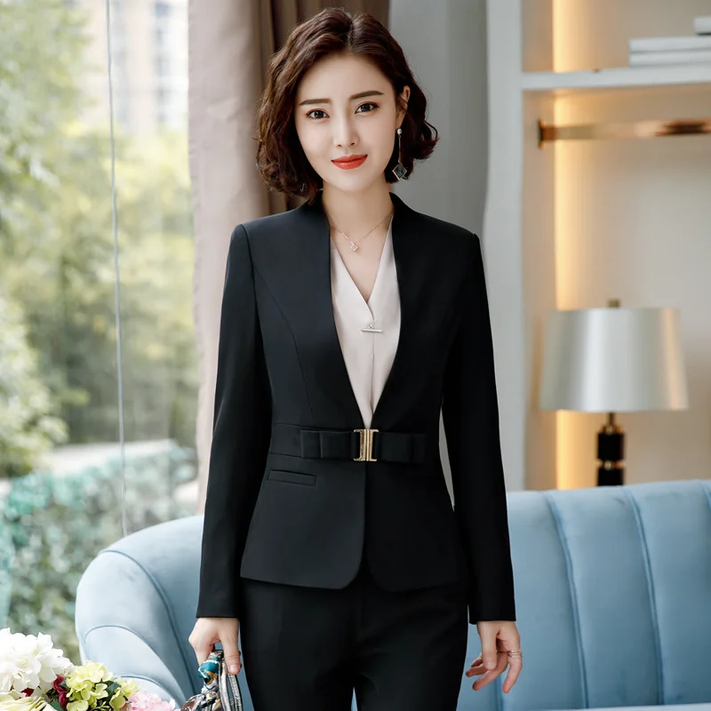 IZICFLY Formal Office Dress Set for Womens Blazers Long Sleeve Uniform Elegant Feminino Business Jacket Suit