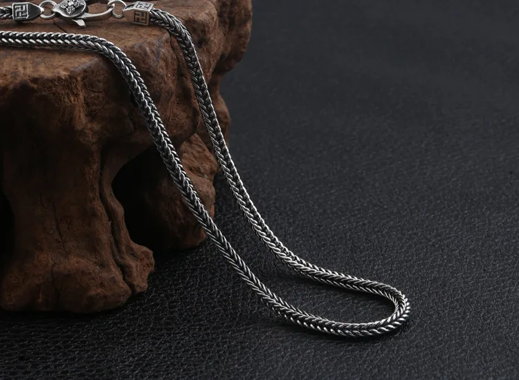 4mm Real 925 Silver Necklace Tibetan Wanzi Symbol Necklace Buddhist Vajra Dorje Necklace Good Luck