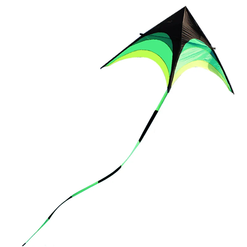 Outdoor Fun Sports New Arrive 1.6m Green Triangle Kites With 10m Tail / Handle & Line Good Flying