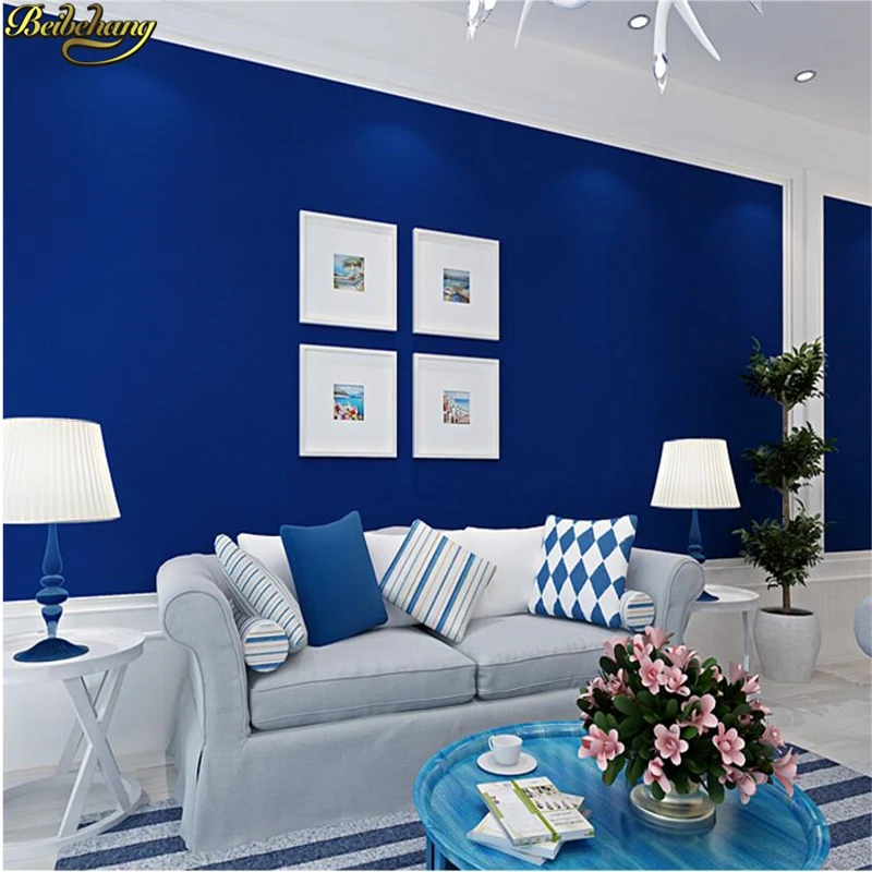 

beibehang Non-woven wallpaper Modern minimalist living room bedroom bedroom study blue Mediterranean wall paper papel de parede