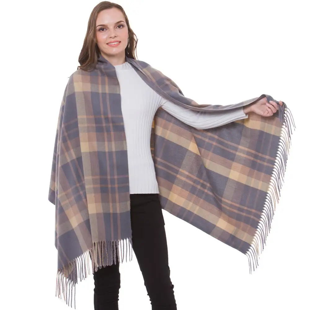 

Cashmere Scarf Check Plaid Wrap Warm Autumn Winter Fashion Shawl Brushed Long Large Thick Top Quality Tartan Tassel Steel Blue