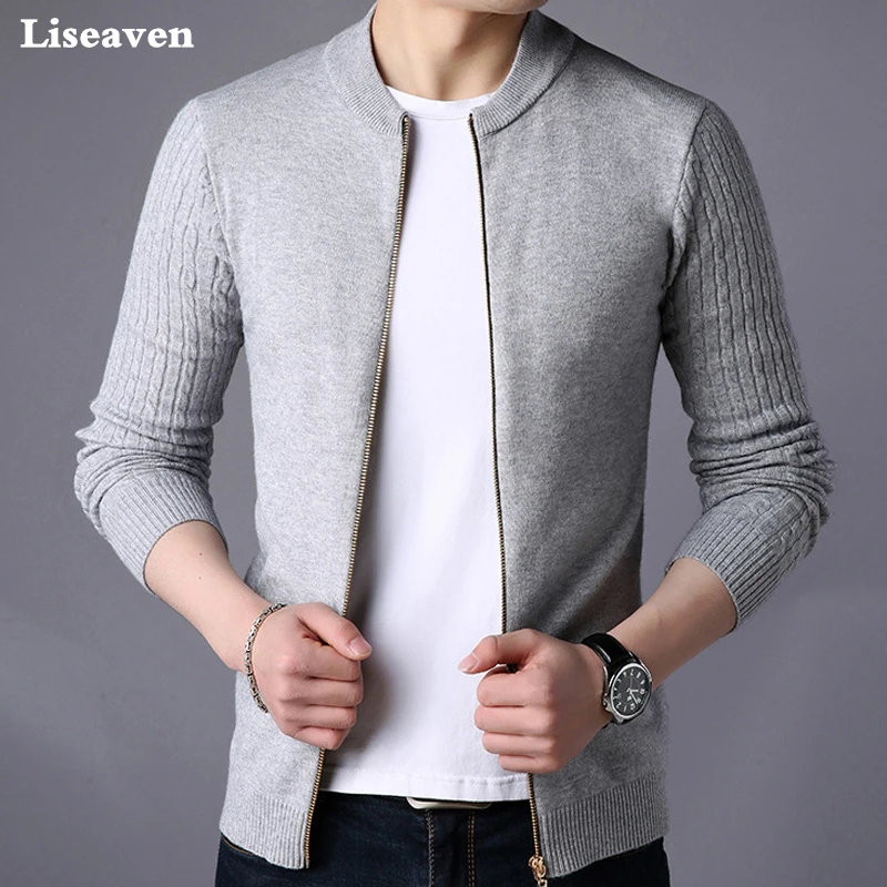 LISEAVEN-Veste pull en tricot pour homme, vêtement solide, cardigans chauds