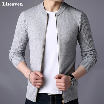 Liseaven เสื้อกันหนาวผู้ชายเสื้อแจ็คเก็ตชายสีทึบเสื้อกันหนาวถักอบอุ่นเสื้อกันหนาว Cardigans เสื้อผ้าผู้ชาย