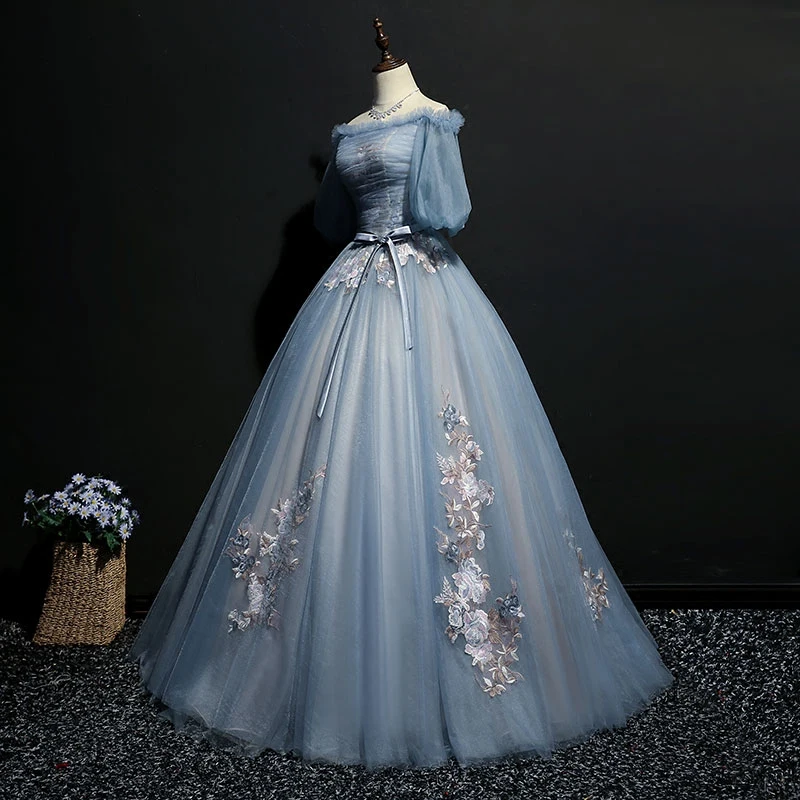 100% real light ash blue vintage bubble cosplay ball gown medieval dress Renaissance gown queen Victorian Belle Ball gown image 3