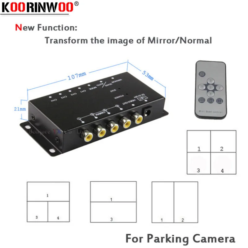 Koorinwoo Control Box Four Channels Available for Car Rear view Camera Video Automatic Switch Connecting Front Side Rear Cameras