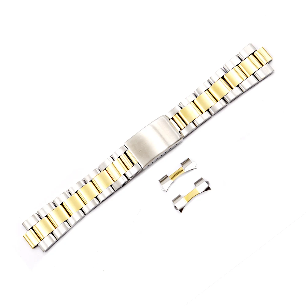 CARLYWET 19 20mm 316L Stainless Steel Two Tone Gold Silver Watch Band Bracelet Hollow Curved End For Vintage Oyster