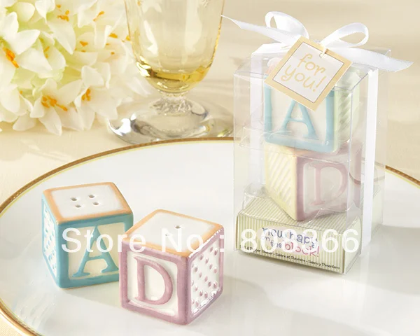 20pcs/lot(10sets) Baby shower favors of New Baby on the Block Ceramic Baby Blocks Salt Pepper Shakers For baby decoration gift