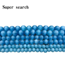 Blue Cat Eye Beads 4/6/8/10/12MM Natural Glass String Loose Space Beads Opal DIY Charm Beads for Jewelry Making Bracelet