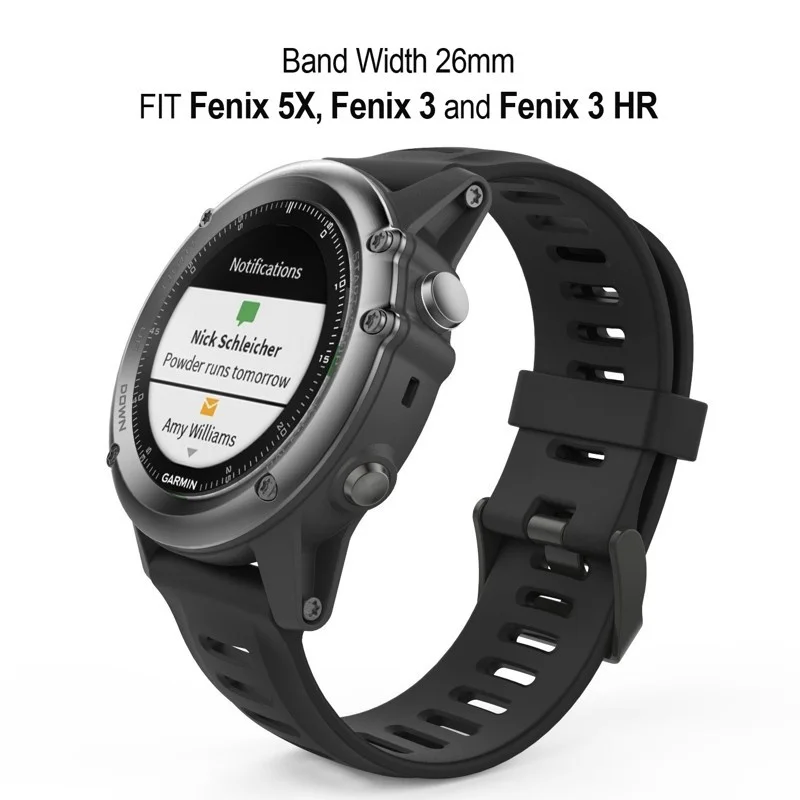 Yooside-pulseira de relógio esportivo de silicone macio, 26mm, para garmin fenix 3/fenix 3 hr/quatix 3/tactix bravo/fenix 5x/5x plus