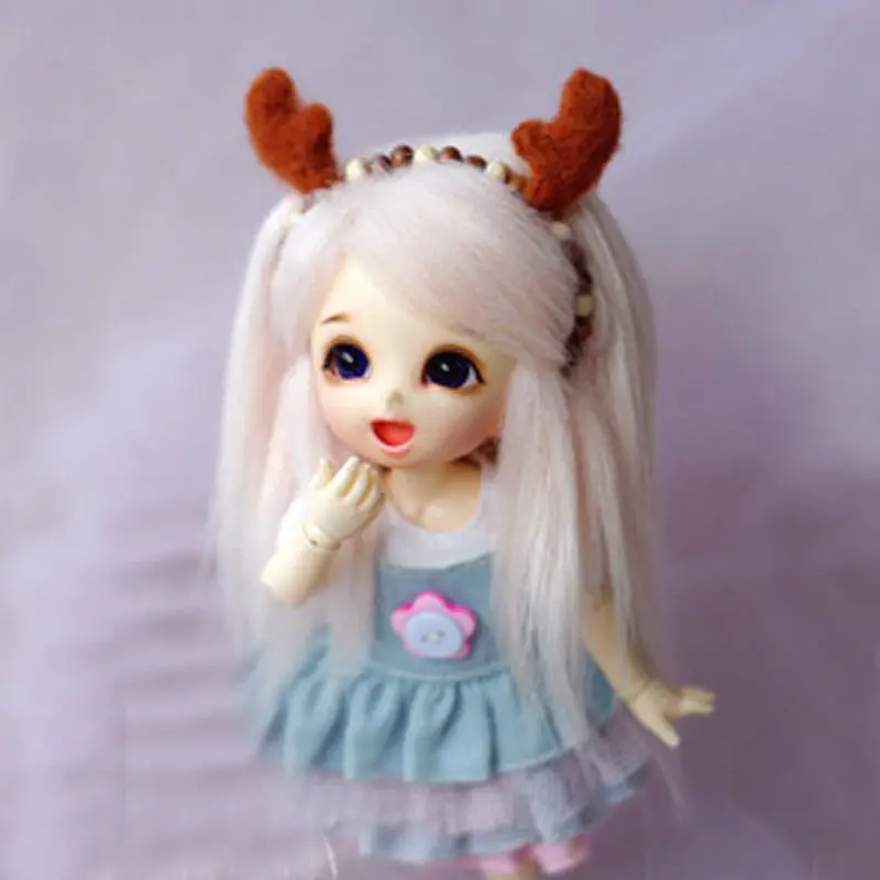 [wamami] Grey Pink Long Wool Wig For 1/8 1/12 Pukifee AE Lati BJD Dollfie 14cm