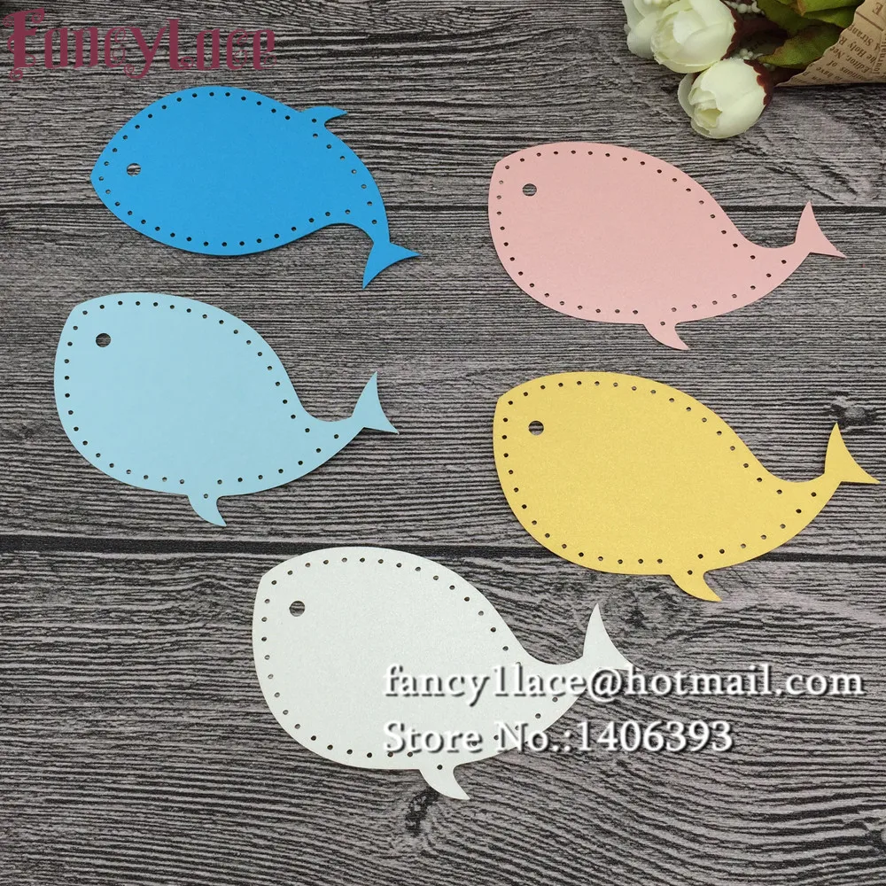 60PCS Laser Cut whale fishes Pearl Paper Card Hang Tag Gift Card Baby Shower Party Decoration diy wish cardBook Mark for kids