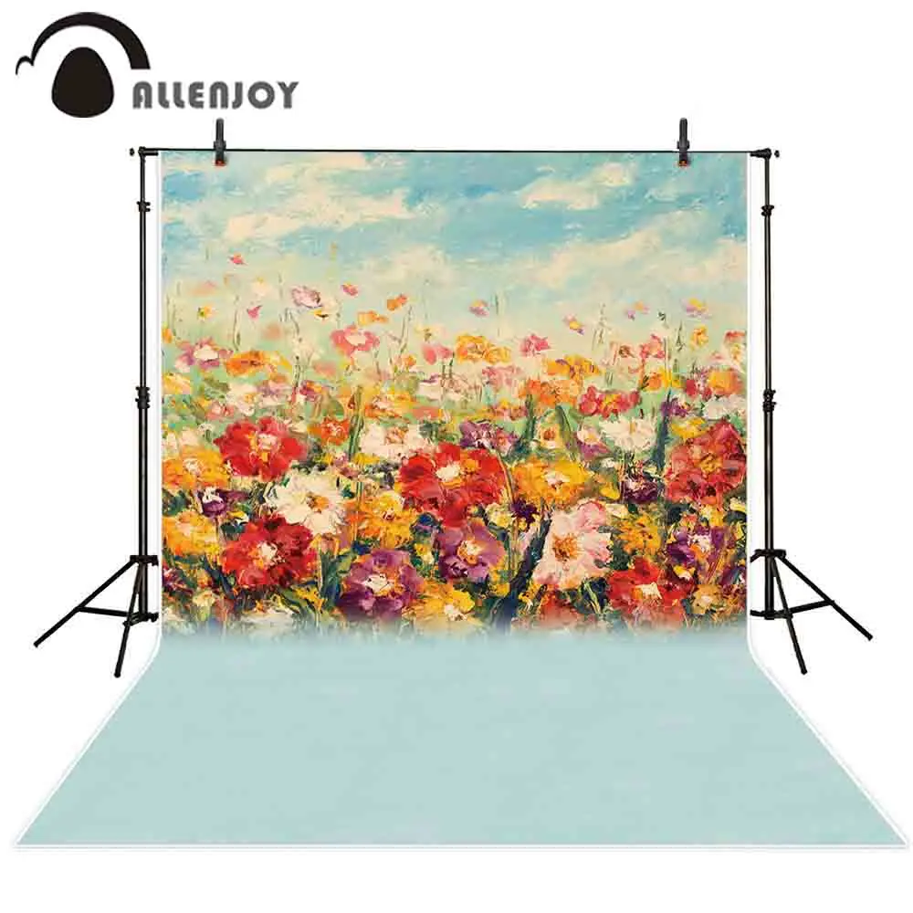 Allenjoy photography backdrop flower field oil painting spring baby background photocall photobooth studio shoot prop children