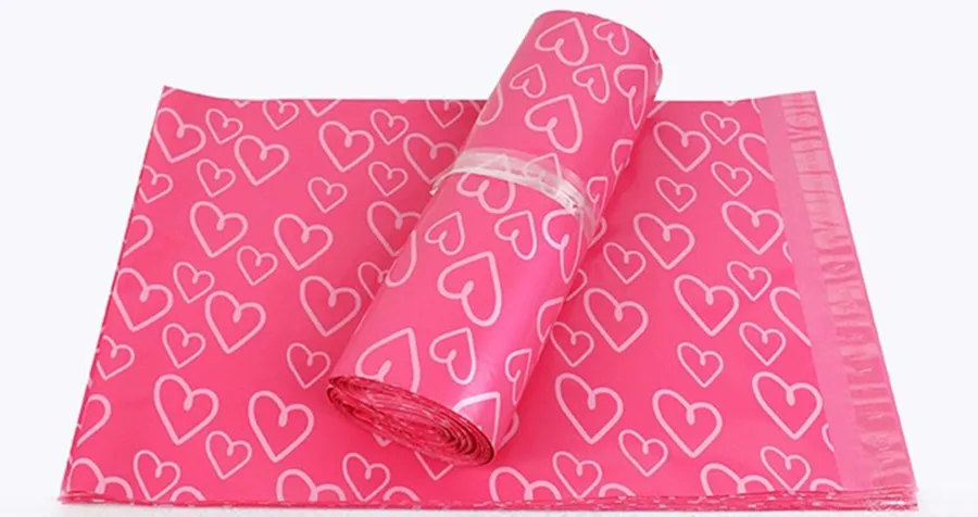 

38*52 Pink Heart Poly Mailer Envelopes Shipping Bag Plastic Mailing Bags Polybag Poly Mailer 200pcs/lot Free shipping