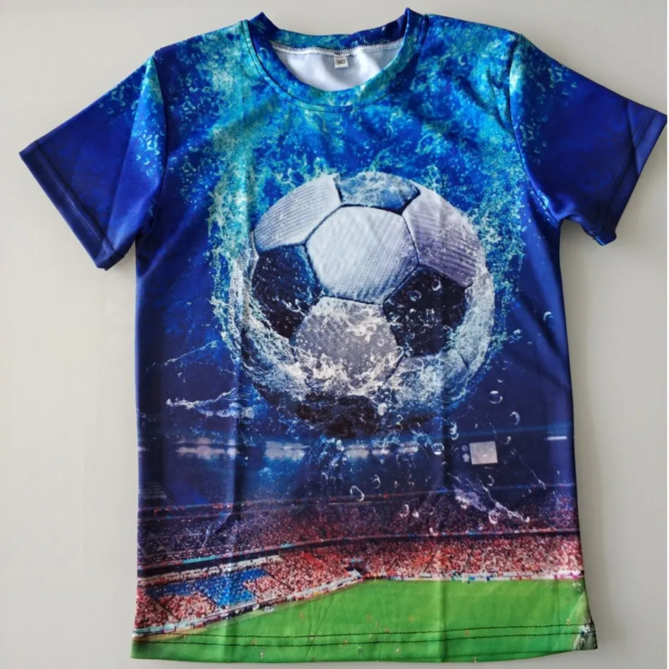 Joyonly 2022 Summer Boys Girls 3D T-Shirt Cool Field Water Football Printed Blue T Shirt Children Fashion Funny Tee Tshirts Tops