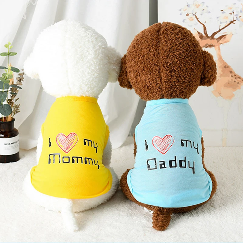 Lovely Mom Dad Pet Dog Clothes Summer Puppy Tshirt Vest for Small Dogs Shih Tzu Pug Shirts Wholesale Dog Clothing Pets Products