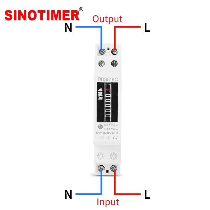 Single Phase Two Wire LCD Backlit Wattmeter Power Consumption Watt Energy Meter kWh AC 5-32A 230V 50Hz Electric Din Rail Mount