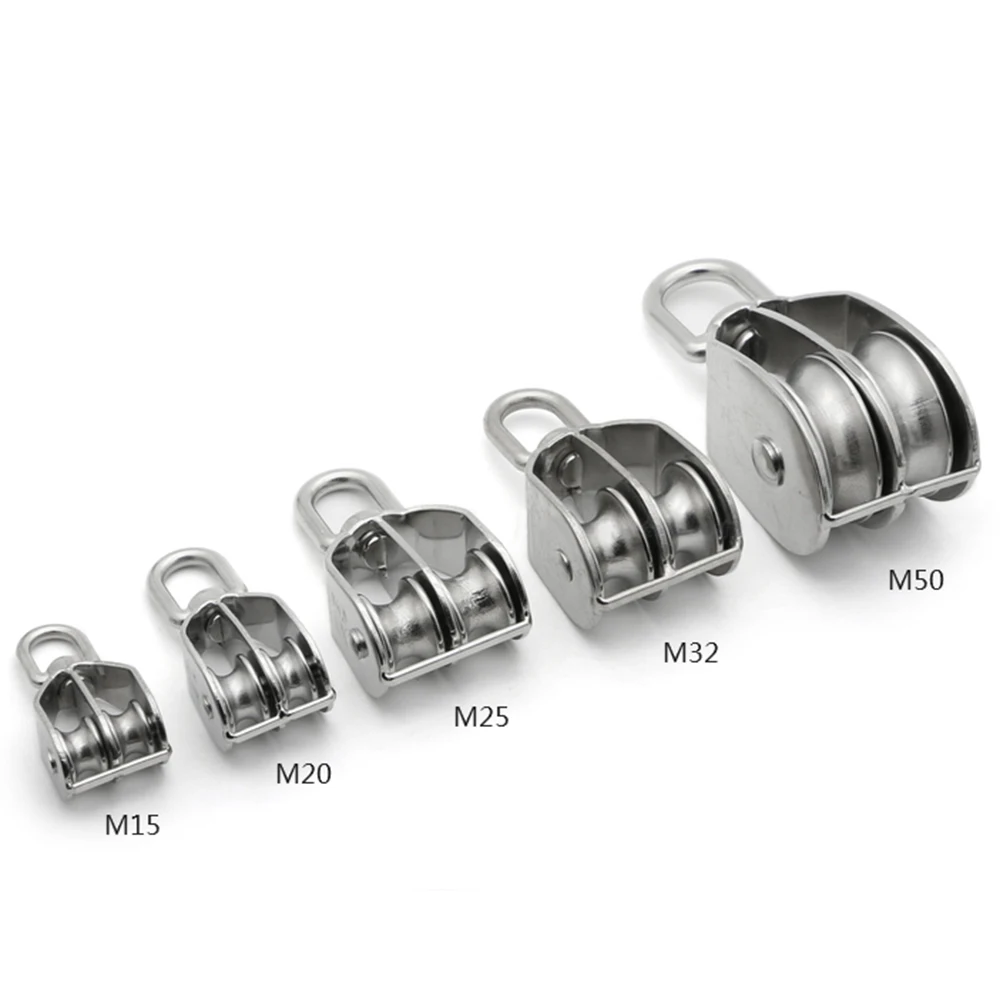 

1Pcs Stainless Steel Heavy Duty Steel Double Wheel Swivel Lifting Rope Double Pulley Block Pulley Block Chain Traction Wheel