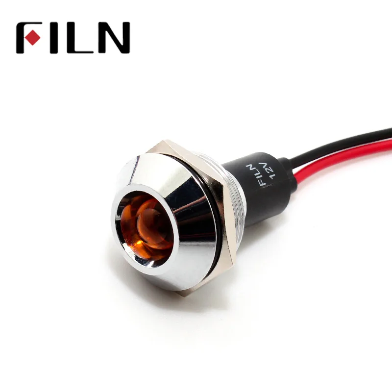 12v pilot lamp 22mm FILN 6v 24v 110v 220v 36v 48v red yellow blue green white led metal signal lamp with 20cm cable