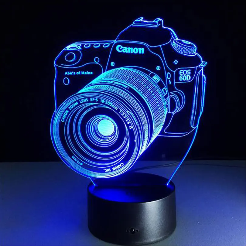 Nowość prezent aparat EOS60D w kształcie oddychania lampa stołowa 3D Home Decor LED kreatywny