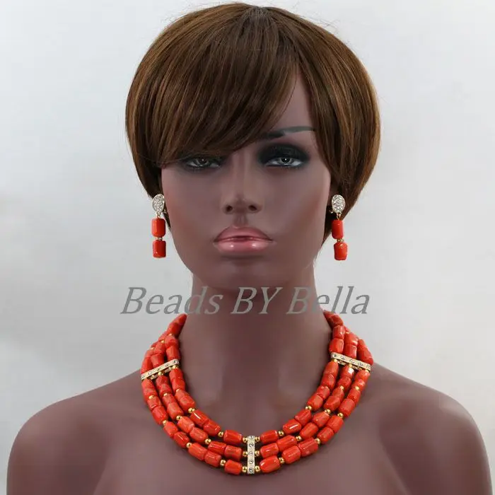 Splendid Women Fashion Nigerian African Wedding Coral Beads Jewelry Set Traditional Bridal Necklace Set Free Shipping ABL217