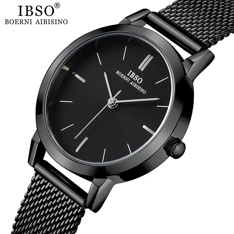 IBSO Women\'s Quartz Watches Fashion Ultra thin Stainless Steel Mesh Strap Quartz Clock Hours Ladies Simple Relogio Masculino