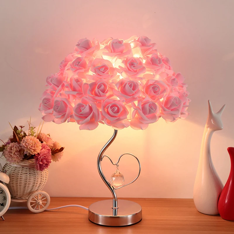 Modern wedding decoration table lamp Valentine\'s Day Gift marriage bedroom bedside desk lamp creative Roses flower light