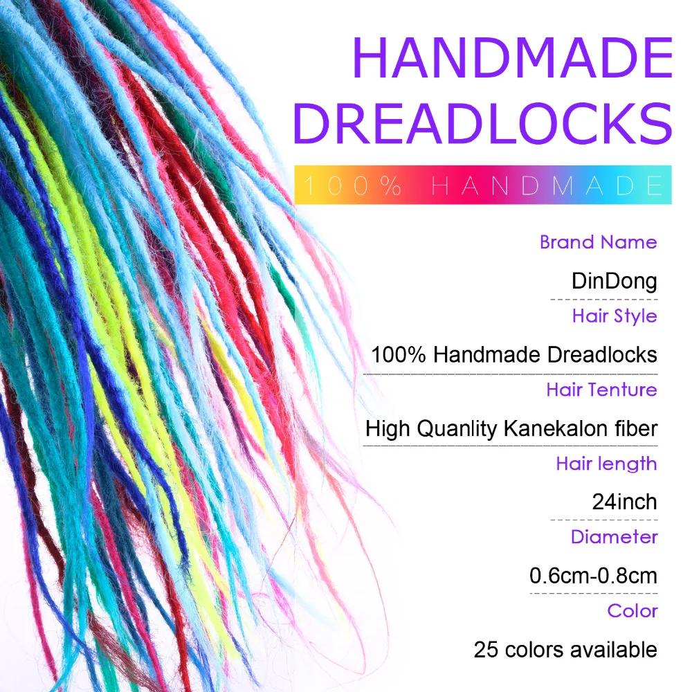 DinDong 24 inch Handmade Dreadlocks Crochet Hair Extensions Synthetic Ombre Soft Reggae Hair Crochet Braids 25 Colors Available