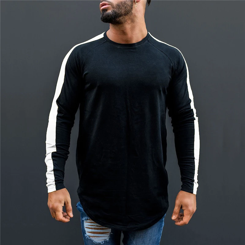 Muscleguys T-Shirt Men 2020 Spring Autumn New Long Sleeve O-Neck T Shirt Men Brand Clothing Fashion Patchwork Cotton Tee Tops